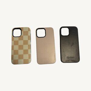 Set of 3 Casely iPhone 12 Pro Max Cases Taupe/Beige, Black, and Cream Checkered